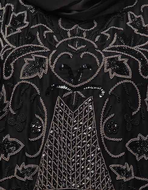 Chic Black Shine Nida Embroidery Abaya Back View